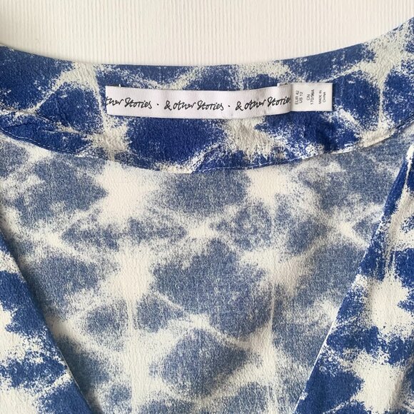 & Other Stories Short Blue Dress Coastal Grandma Beach Resort Ikat Boho Vacation - Picture 10 of 16